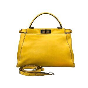 Fendi Peekaboo Yellow Leather Medium Satchel Bag